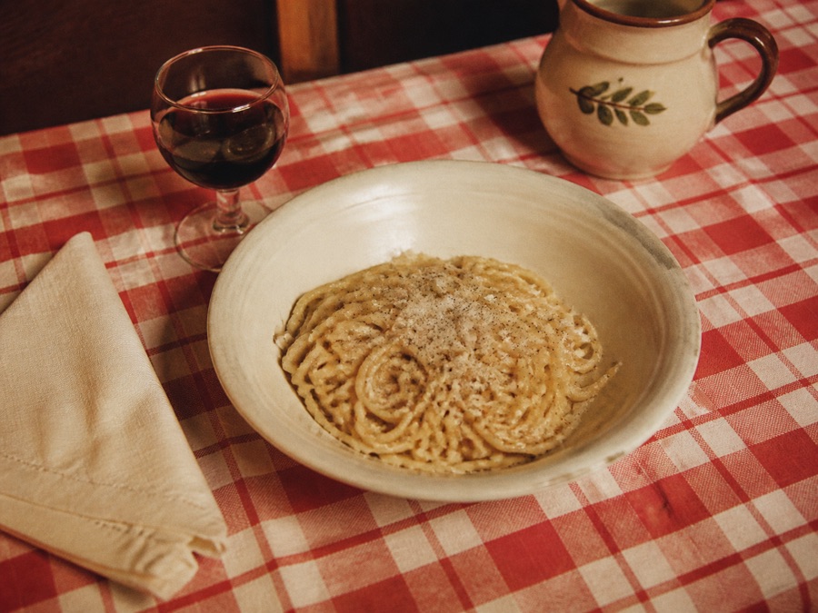 Vintage-style Roman trattoria table